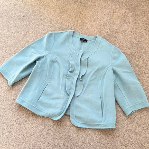 Talbots Jackets & Blazers - - Talbots Jacket Powder Blue Wool Ruffle Jacket Blazer Office Winter US 22WP